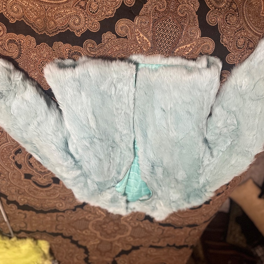 Reversible Cotton Candy Blue Rabbit Fur Jacket - Picture 2 of 3